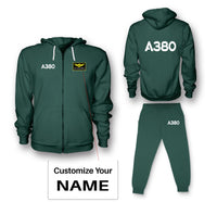Thumbnail for A380 Flat Text Designed Zipped Hoodies & Sweatpants Set