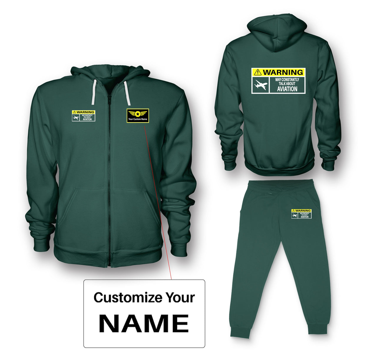 Warning May Constantly Talk About Aviation Designed Zipped Hoodies & Sweatpants Set