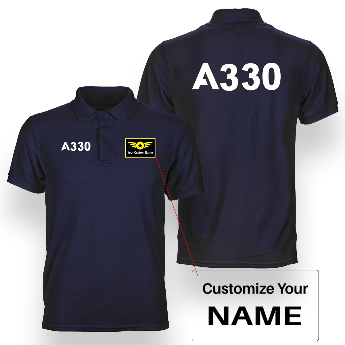 A330 Flat Text Designed Double Side Polo T-Shirts