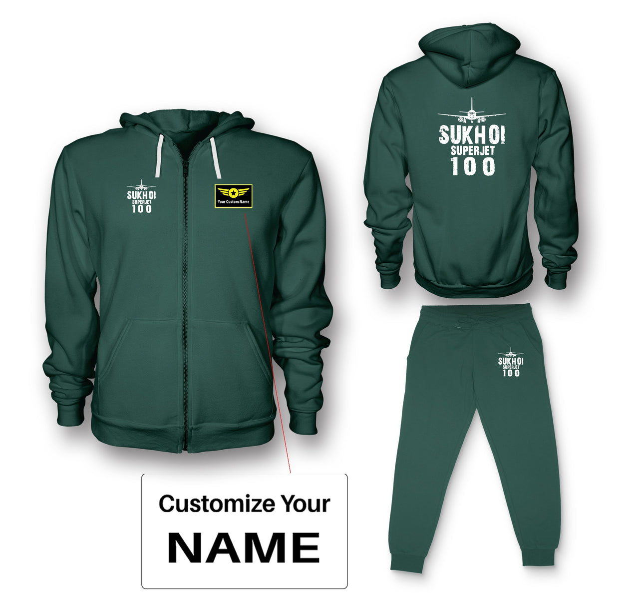Sukhoi Superjet 100 & Plane Designed Zipped Hoodies & Sweatpants Set