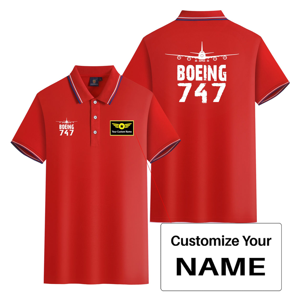 Boeing 747 & Plane Designed Stylish Polo T-Shirts (Double-Side)