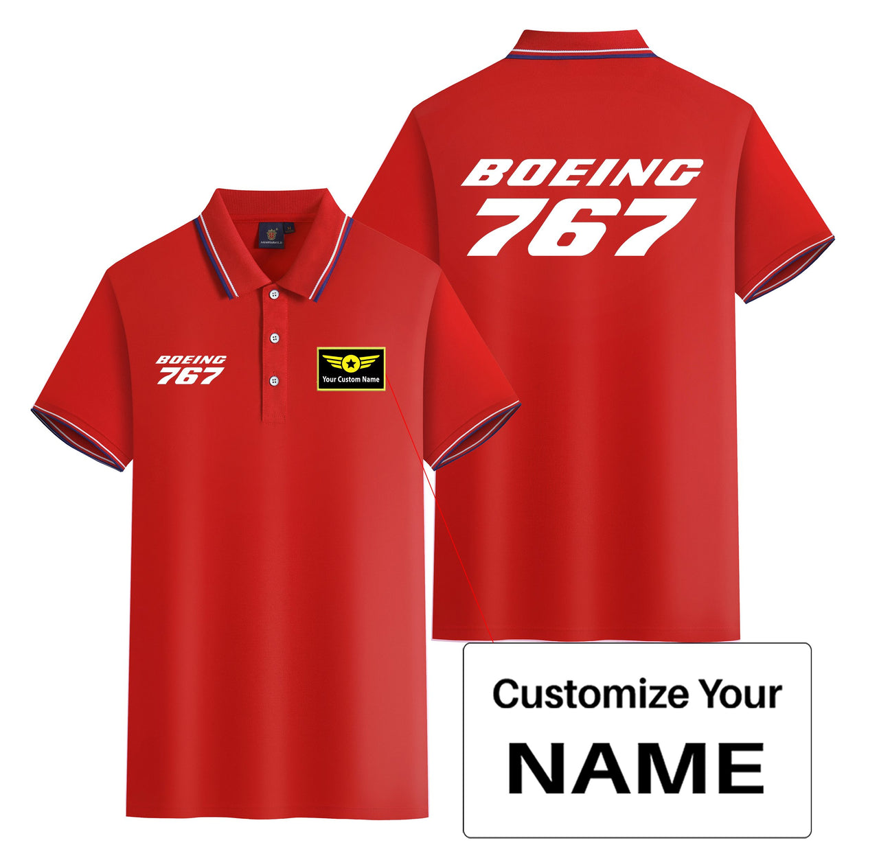 Boeing 767 & Text Designed Stylish Polo T-Shirts (Double-Side)