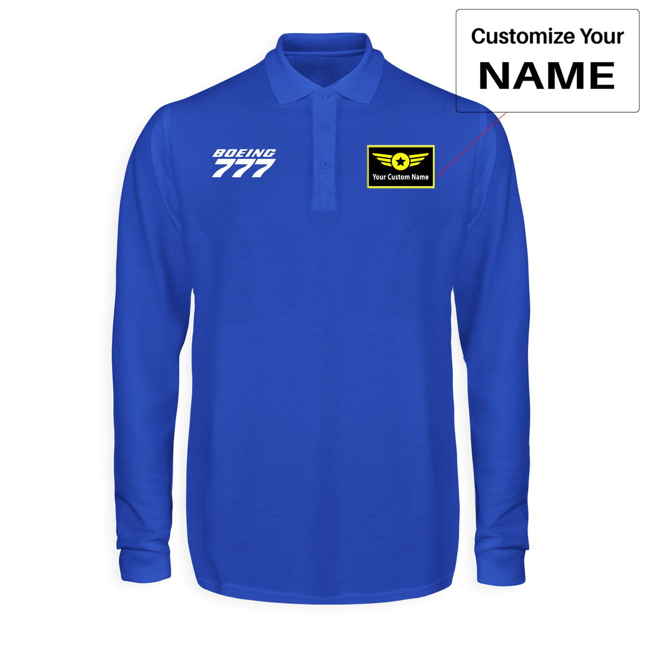 Boeing 777 & Text Designed Long Sleeve Polo T-Shirts