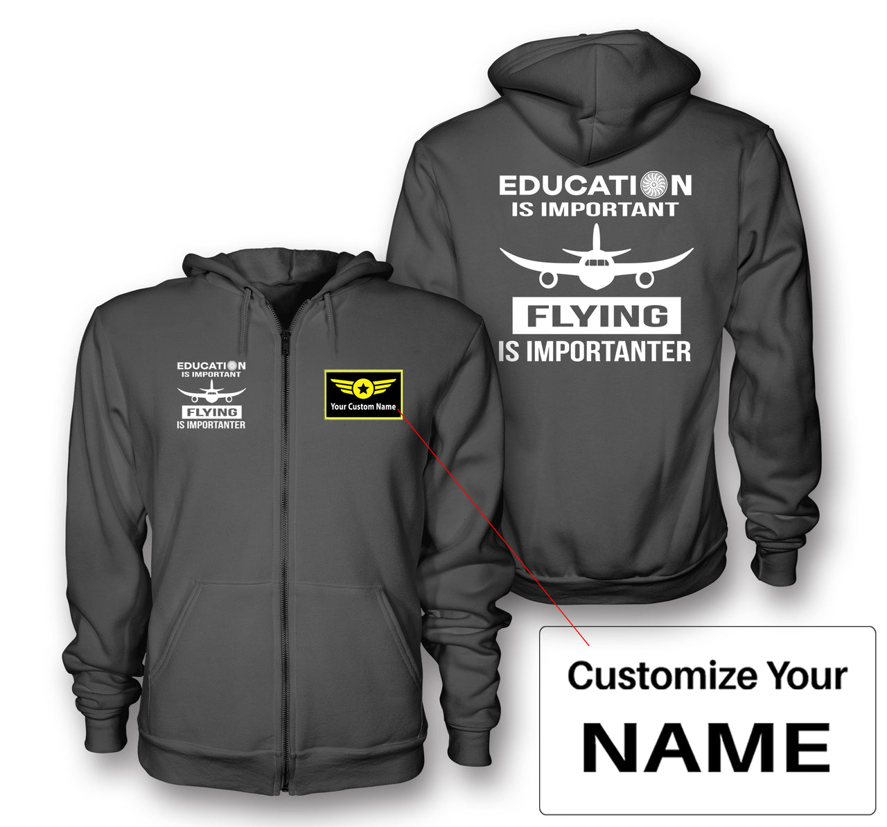 Flying is Importanter Designed Zipped Hoodies