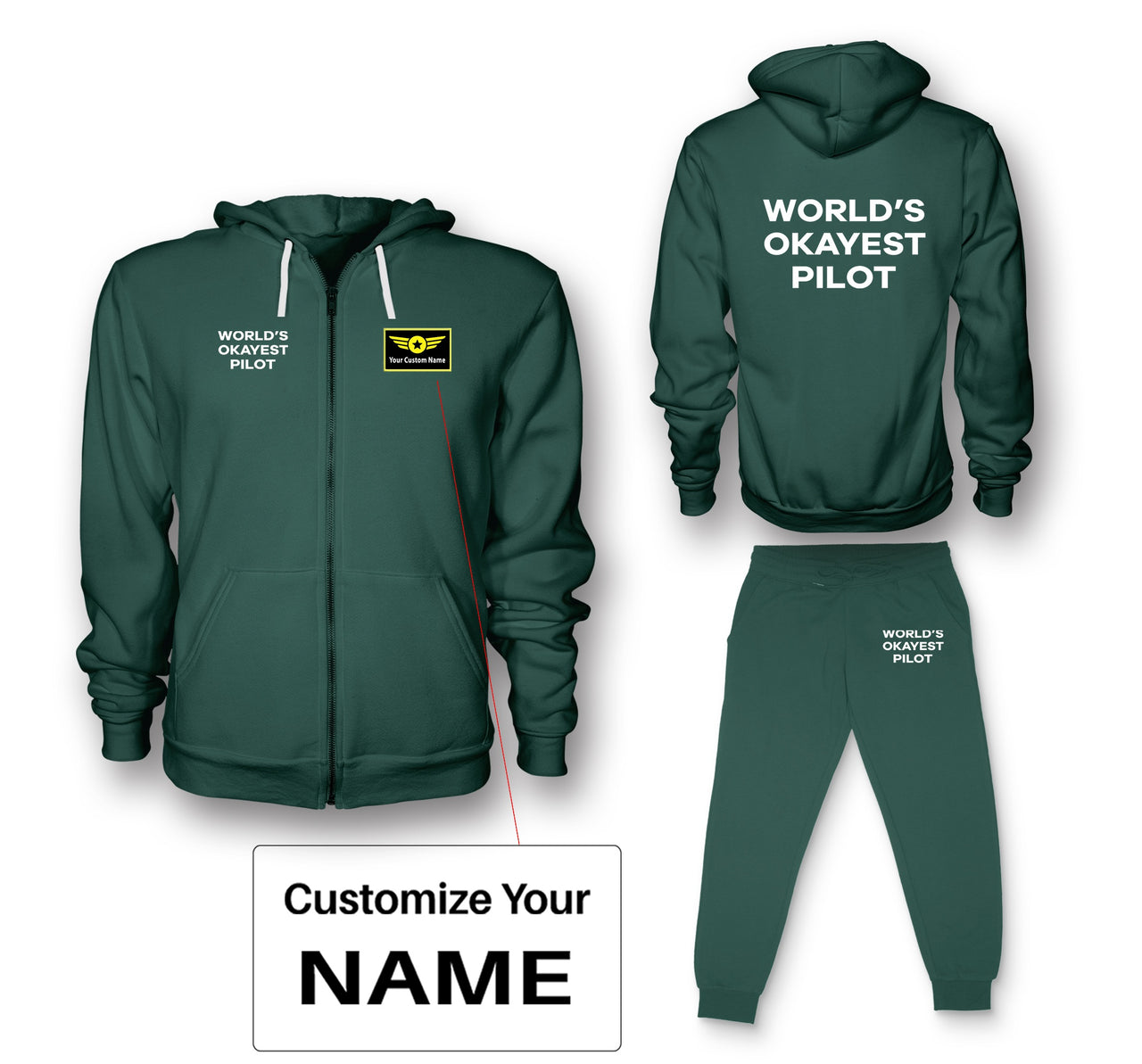 World's Okayest Pilot Designed Zipped Hoodies & Sweatpants Set