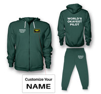 Thumbnail for World's Okayest Pilot Designed Zipped Hoodies & Sweatpants Set