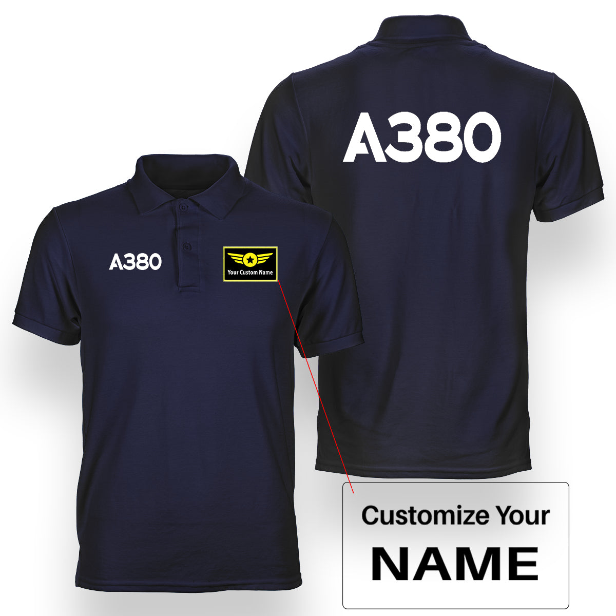 A380 Flat Text Designed Double Side Polo T-Shirts
