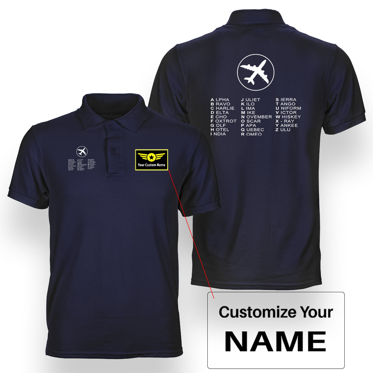 Aviation Alphabet 2 Designed Double Side Polo T-Shirts