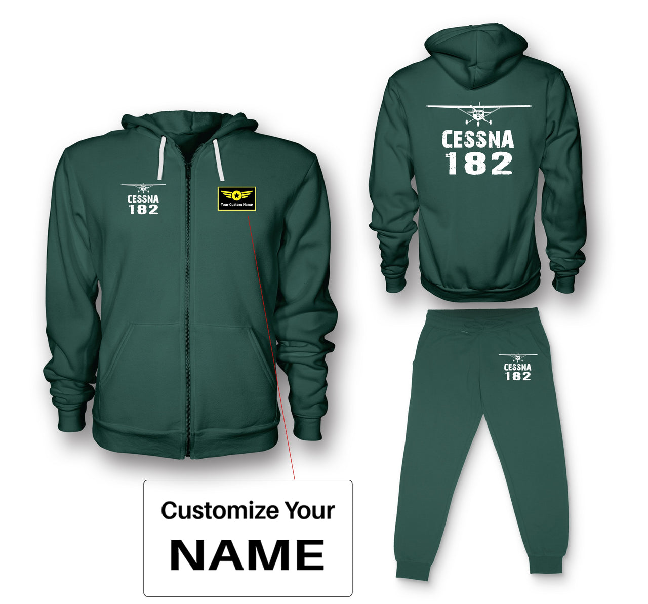 Cessna 182 & Plane Designed Zipped Hoodies & Sweatpants Set