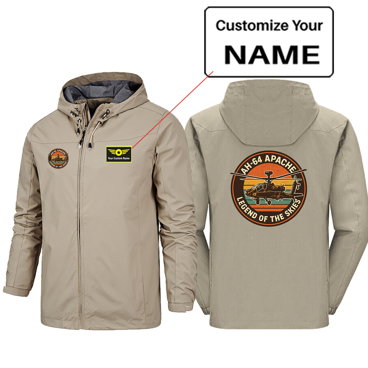 Retro Apache AH-64 Designed Rain Jackets & Windbreakers