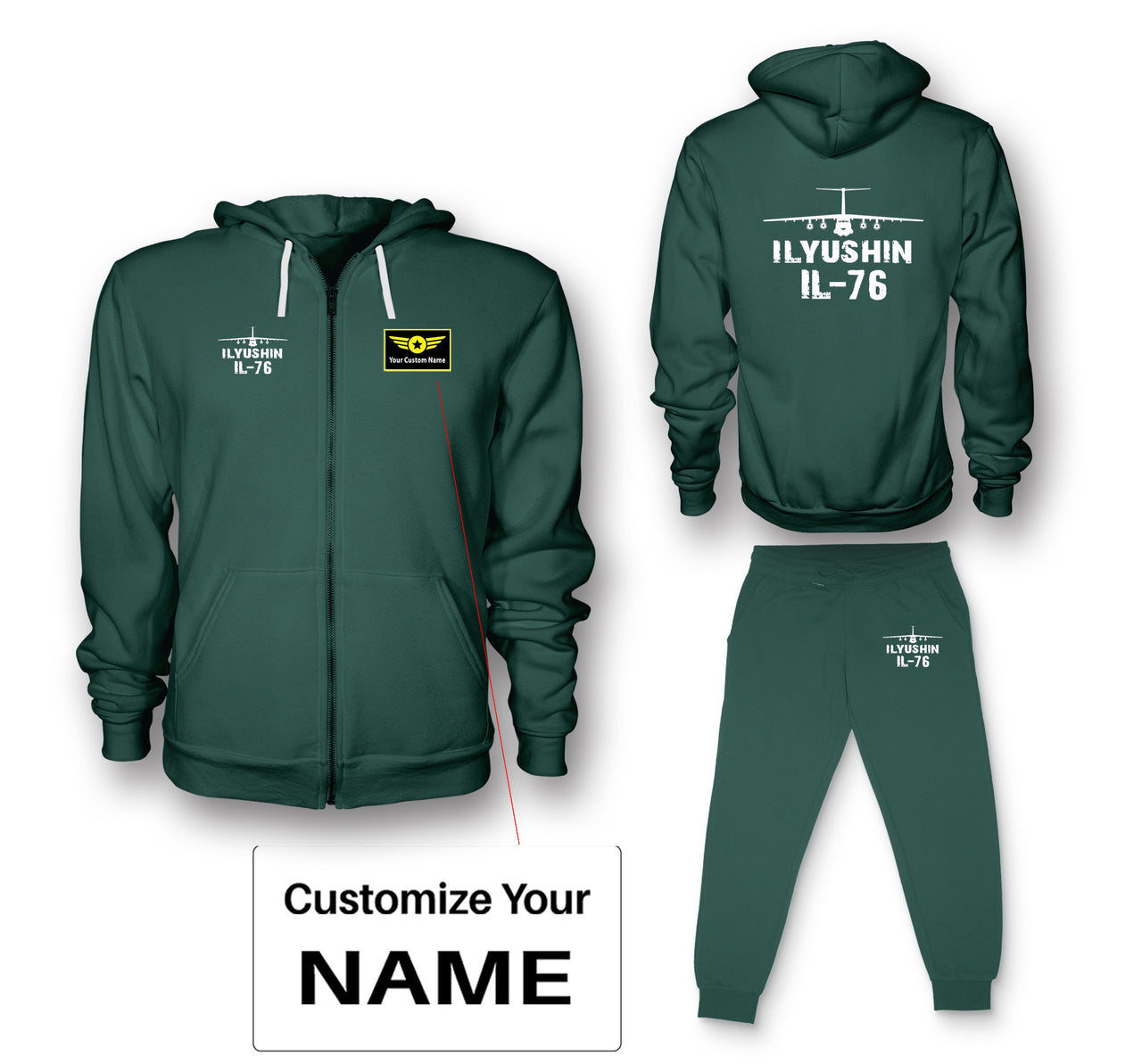 ILyushin IL-76 & Plane Designed Zipped Hoodies & Sweatpants Set