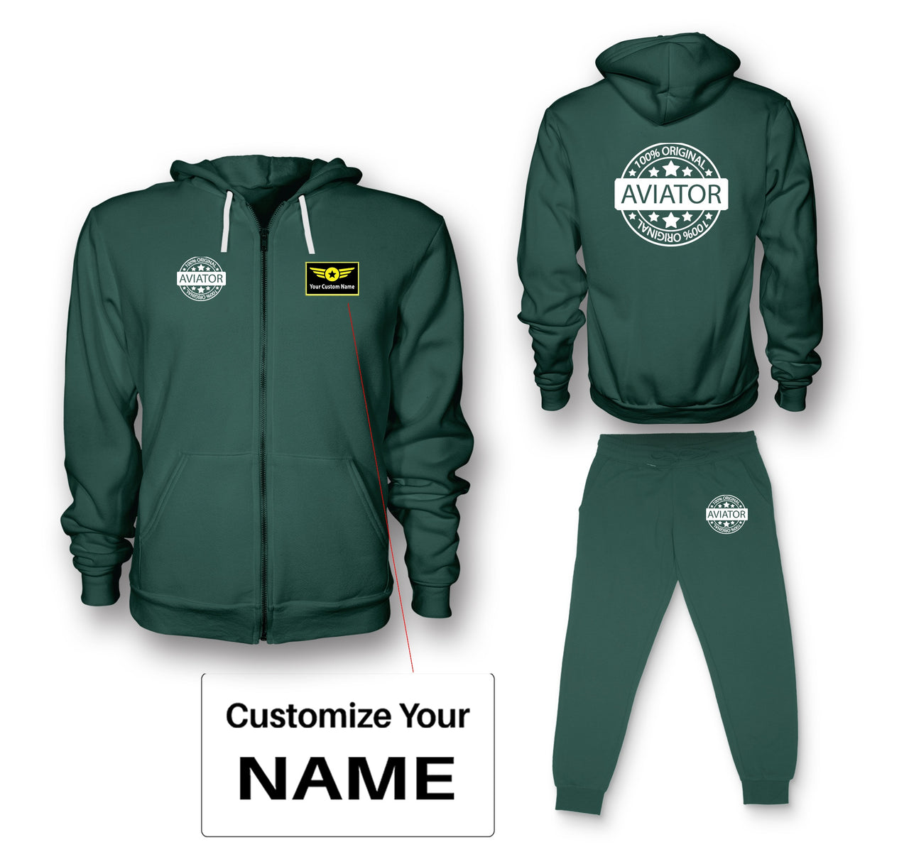 100 Original Aviator Designed Zipped Hoodies & Sweatpants Set