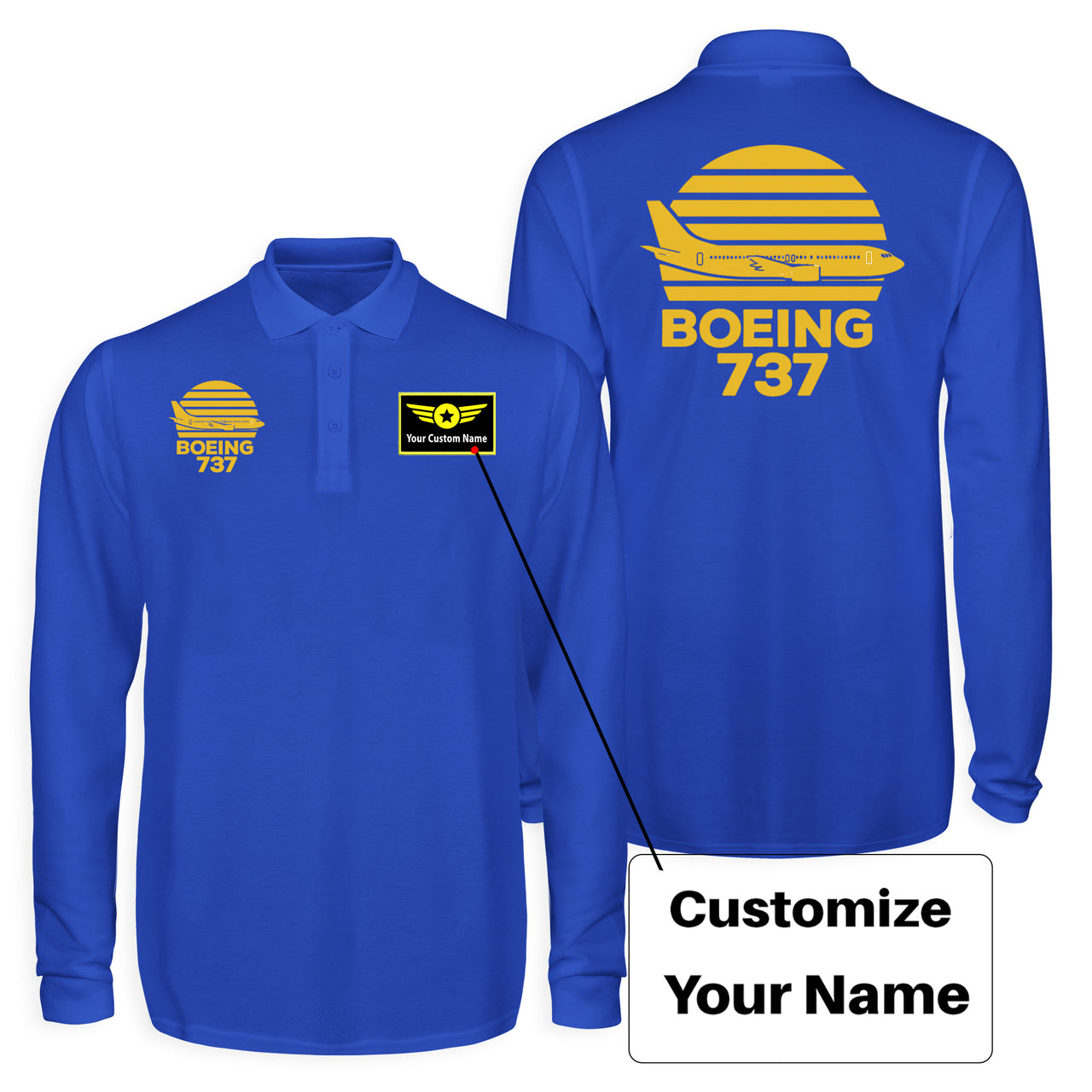 Retro Boeing 737 Designed Long Sleeve Polo T-Shirts (Double-Side)
