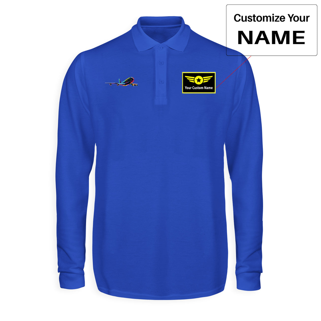 Multicolor Airplane Designed Long Sleeve Polo T-Shirts