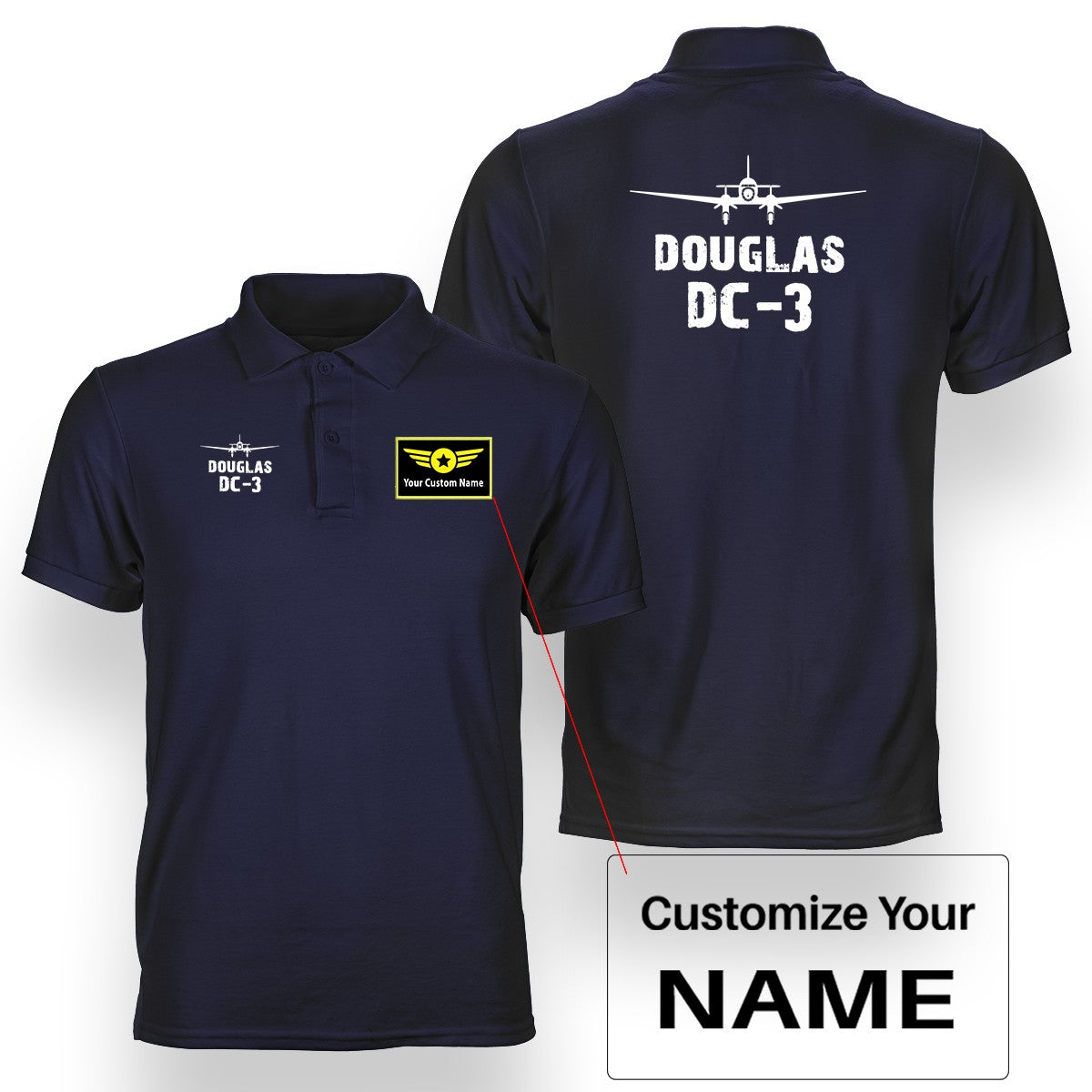 Douglas DC-3 & Plane Designed Double Side Polo T-Shirts