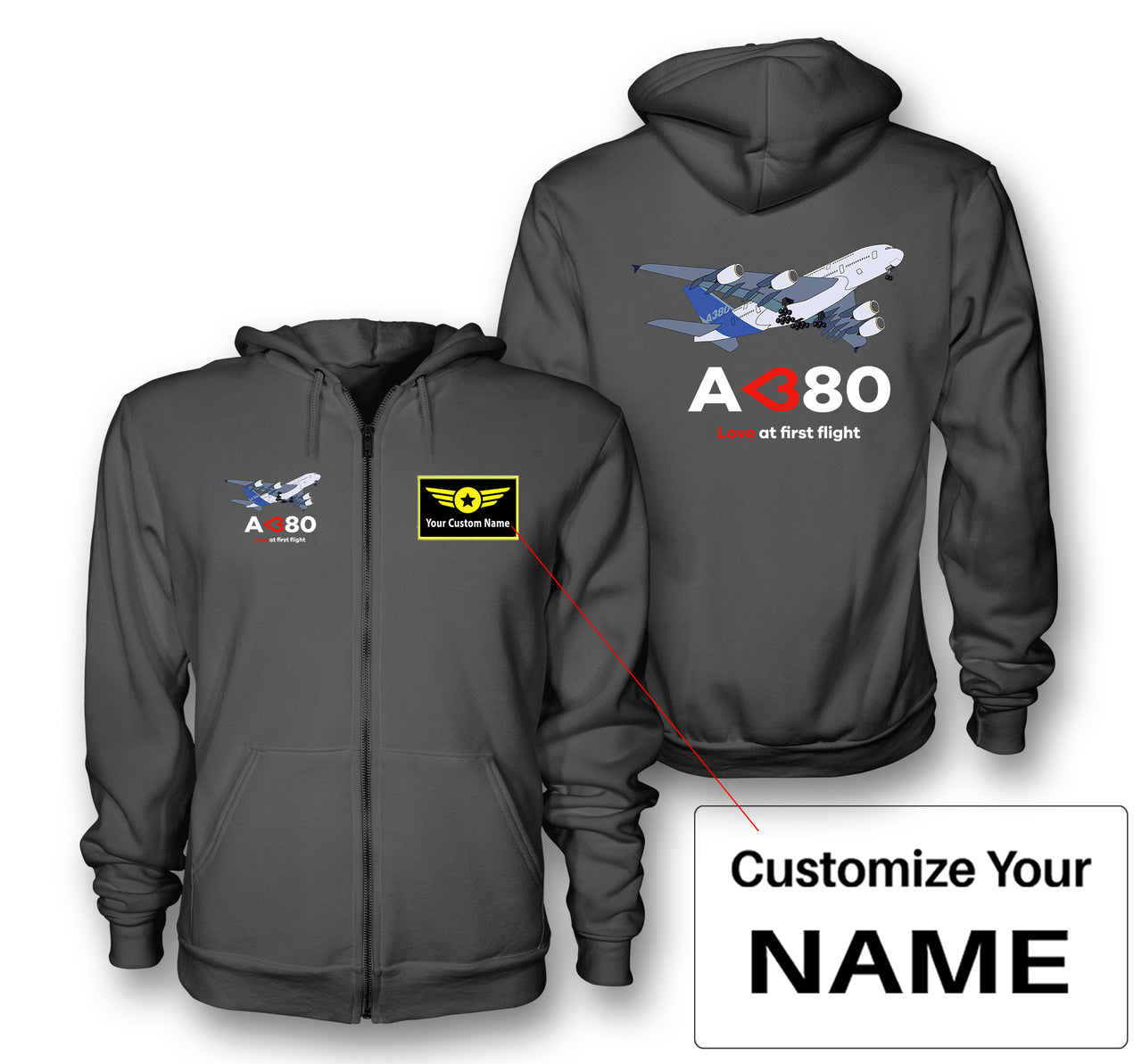 Airbus A380 Love at first flight Designed Zipped Hoodies