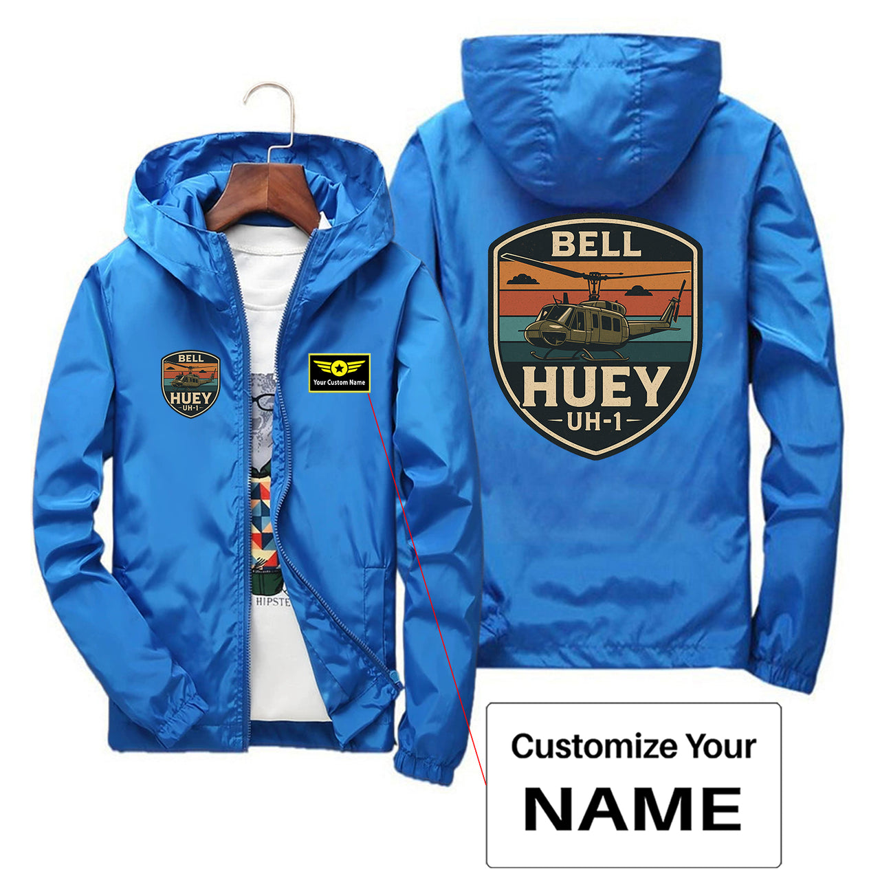 Retro BELL HUEY UH-1 Designed Thin Windbreaker Jackets