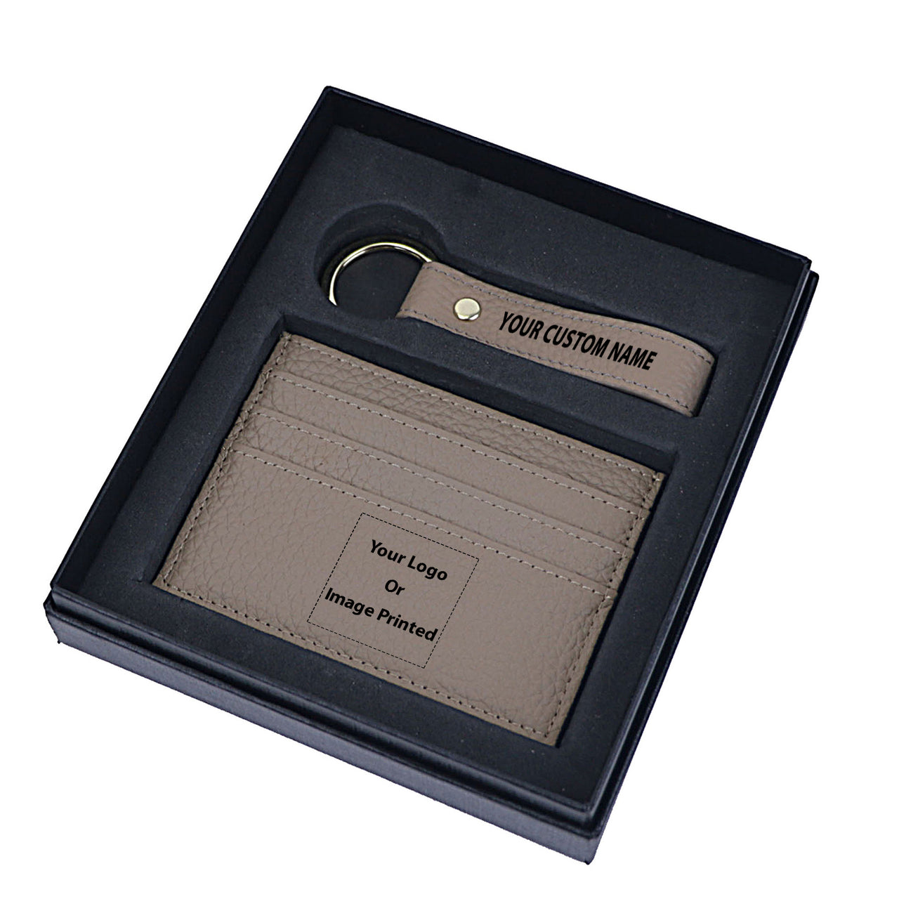 Your Custom Design & Image & Logo & Text Design Genuine Leather Cardholder Key Ring Gift Box Set