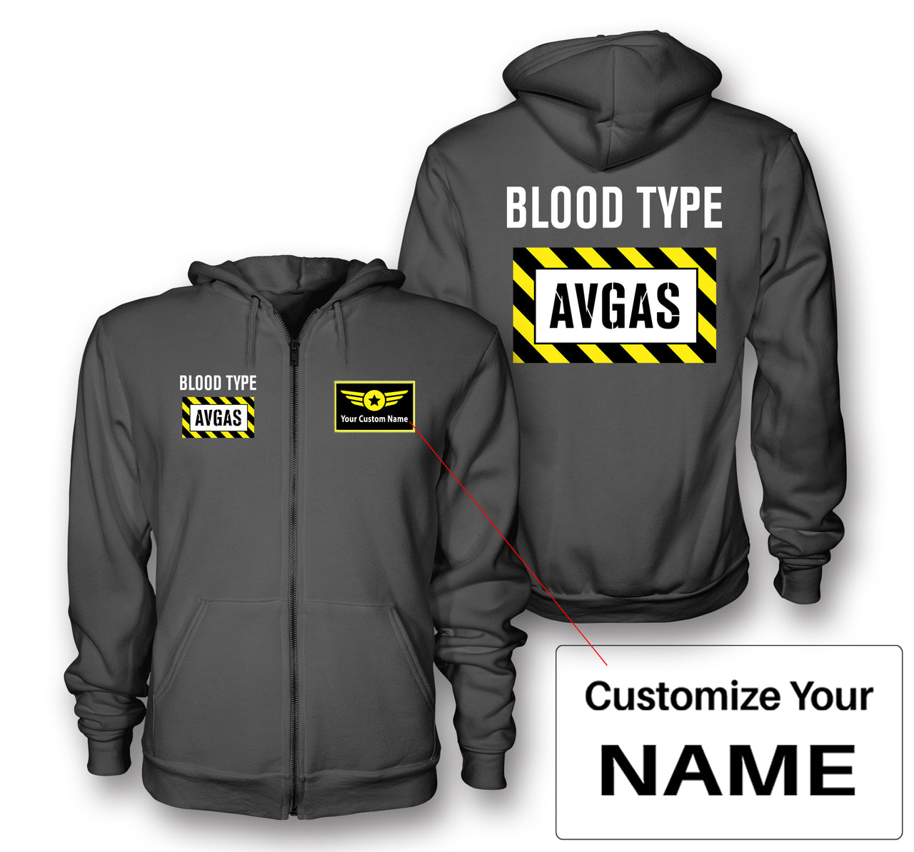 Blood Type AVGAS Designed Zipped Hoodies