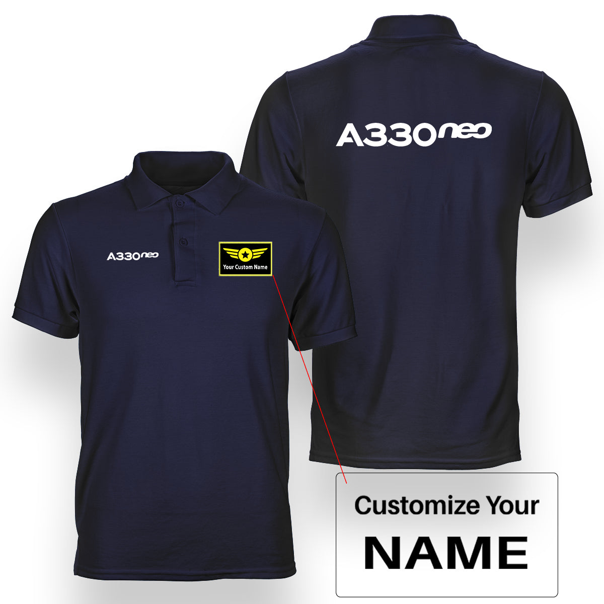 A330neo & Text Designed Double Side Polo T-Shirts