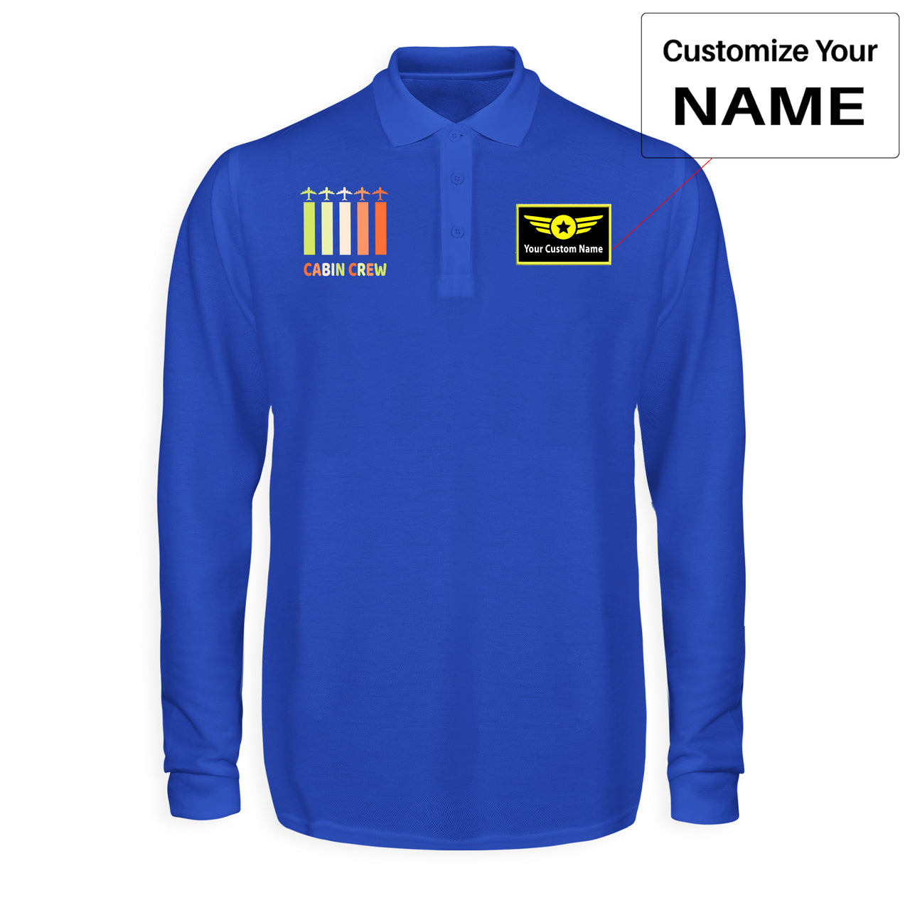 Colourful Cabin Crew Designed Long Sleeve Polo T-Shirts