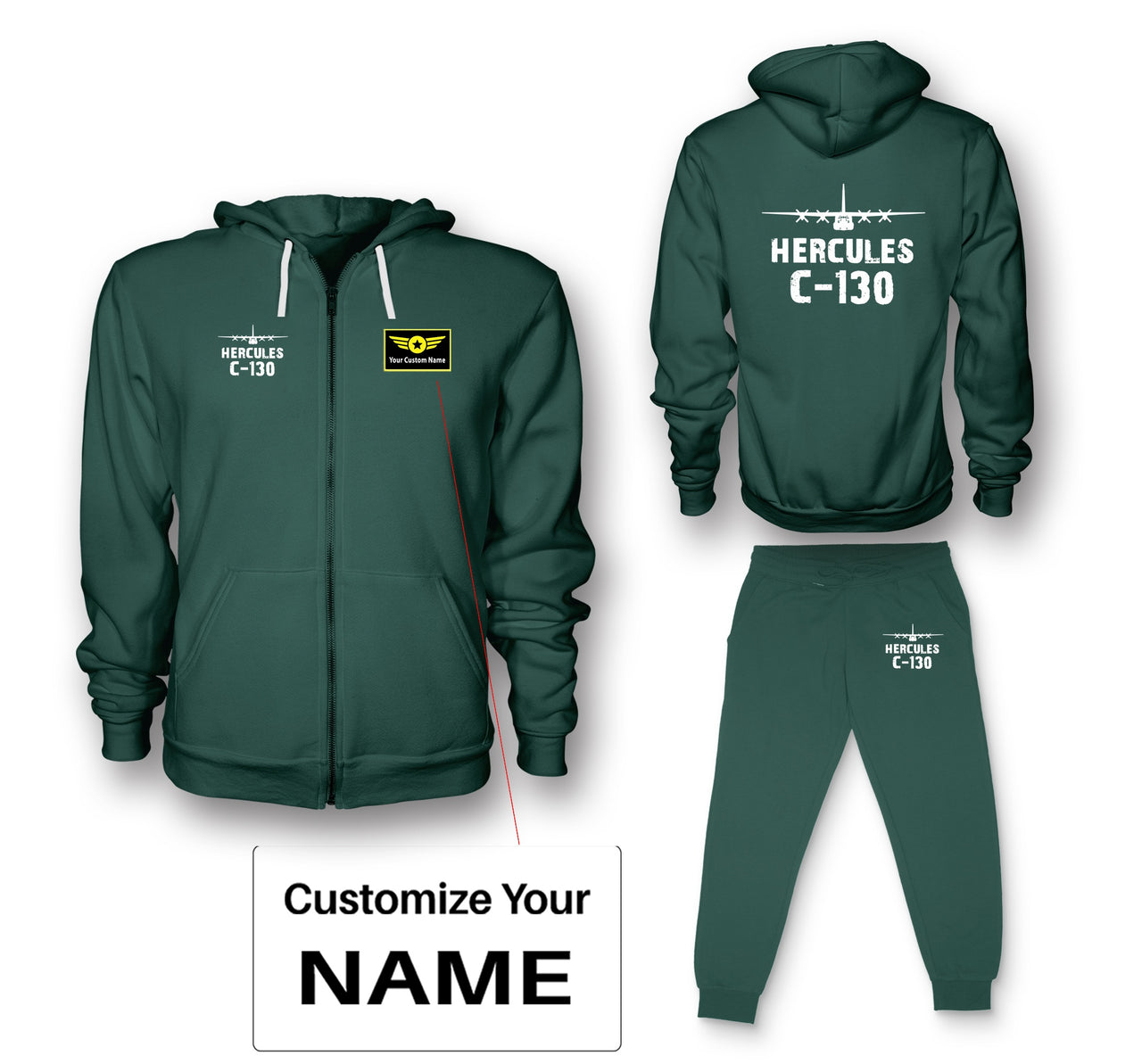 Military Transport Airplane C 130 Designed Zipped Hoodies & Sweatpants Set