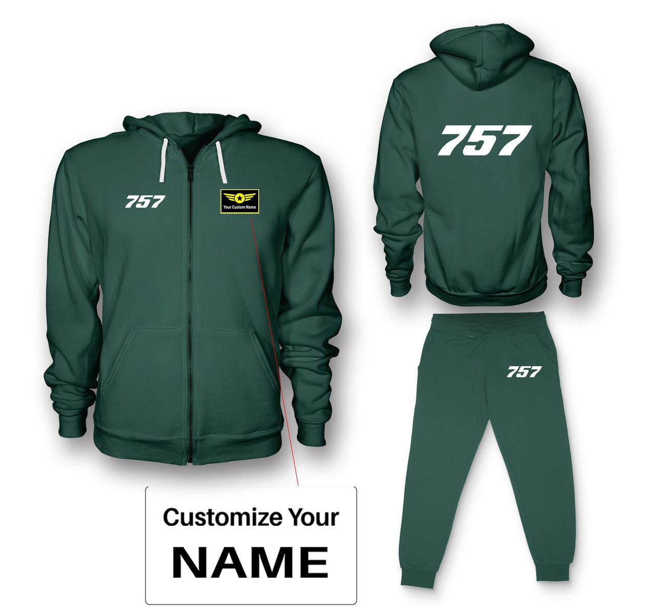 757 Flat Text Designed Zipped Hoodies & Sweatpants Set