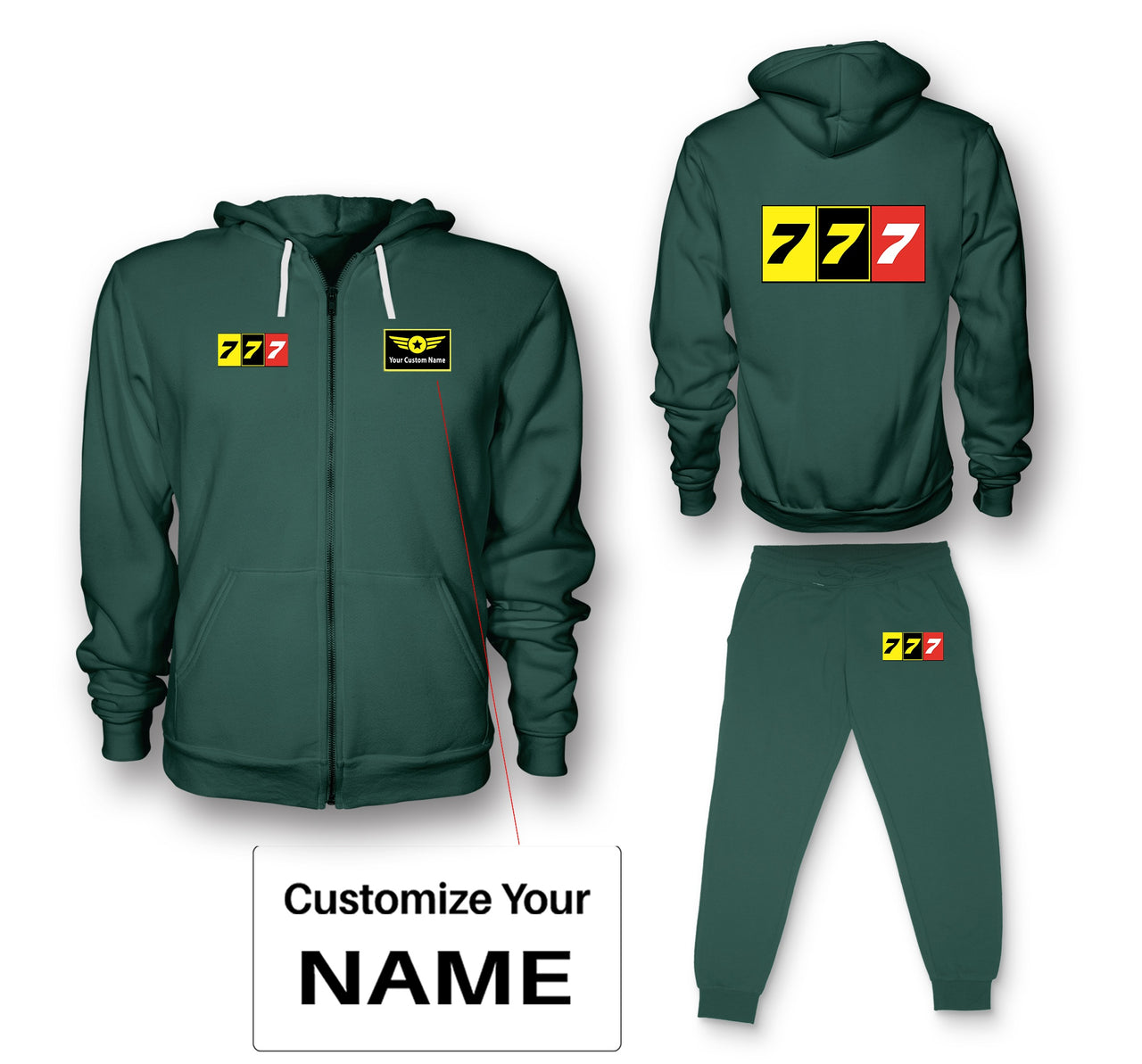 Flat Colourful 777 Designed Zipped Hoodies & Sweatpants Set