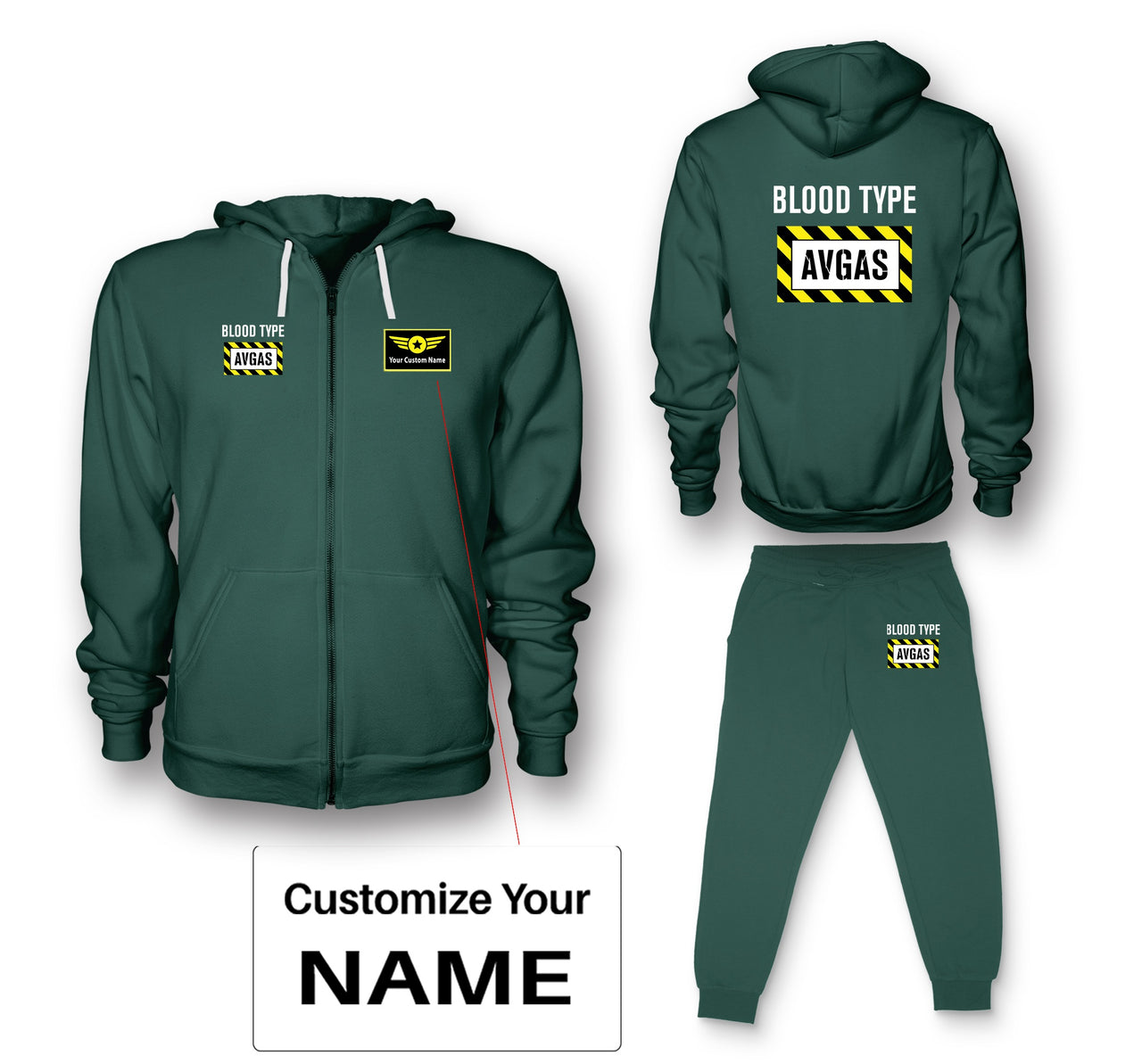 Blood Type AVGAS Designed Zipped Hoodies & Sweatpants Set
