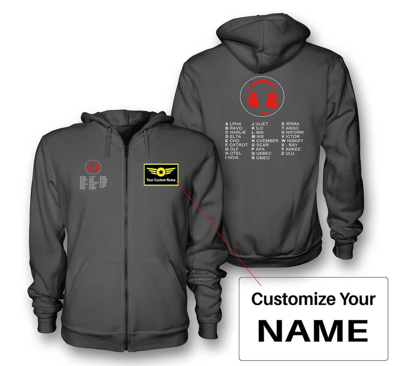 Aviation Alphabet 3 Designed Zipped Hoodies
