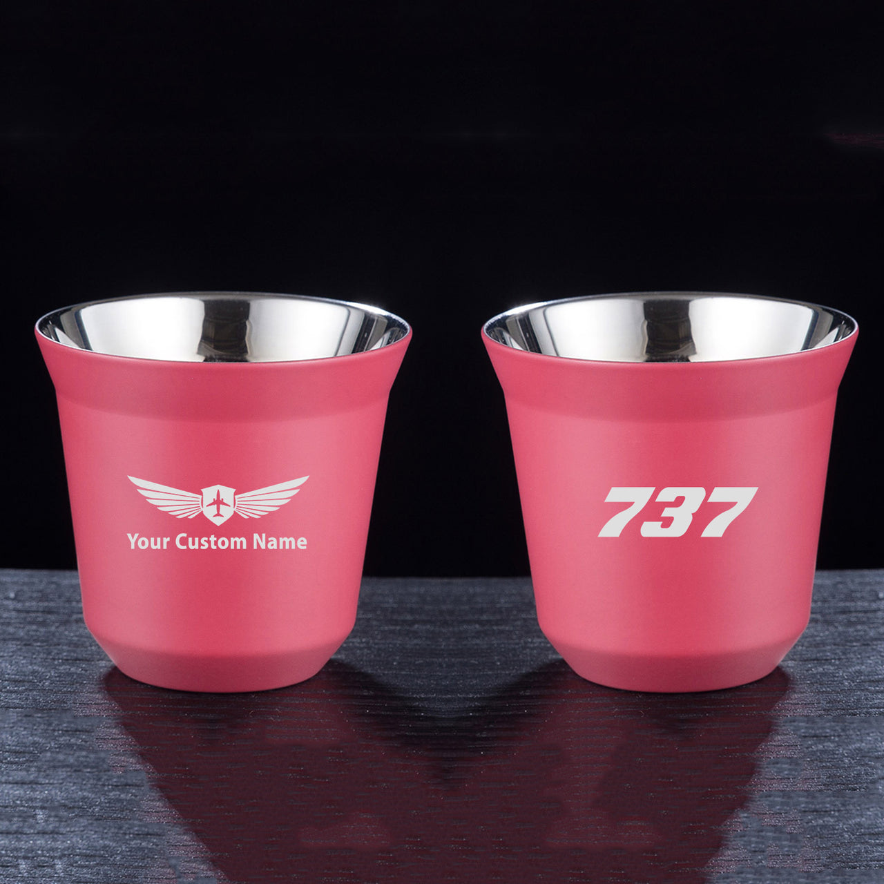 737 Flat Text Designed Double Wall Stainless Steel Coffee Mugs