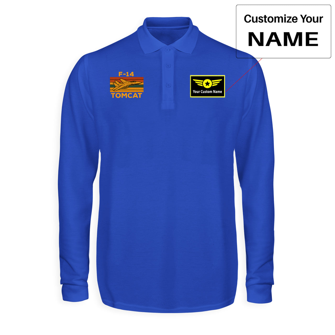 Retro F-14 TOMCAT Designed Long Sleeve Polo T-Shirts
