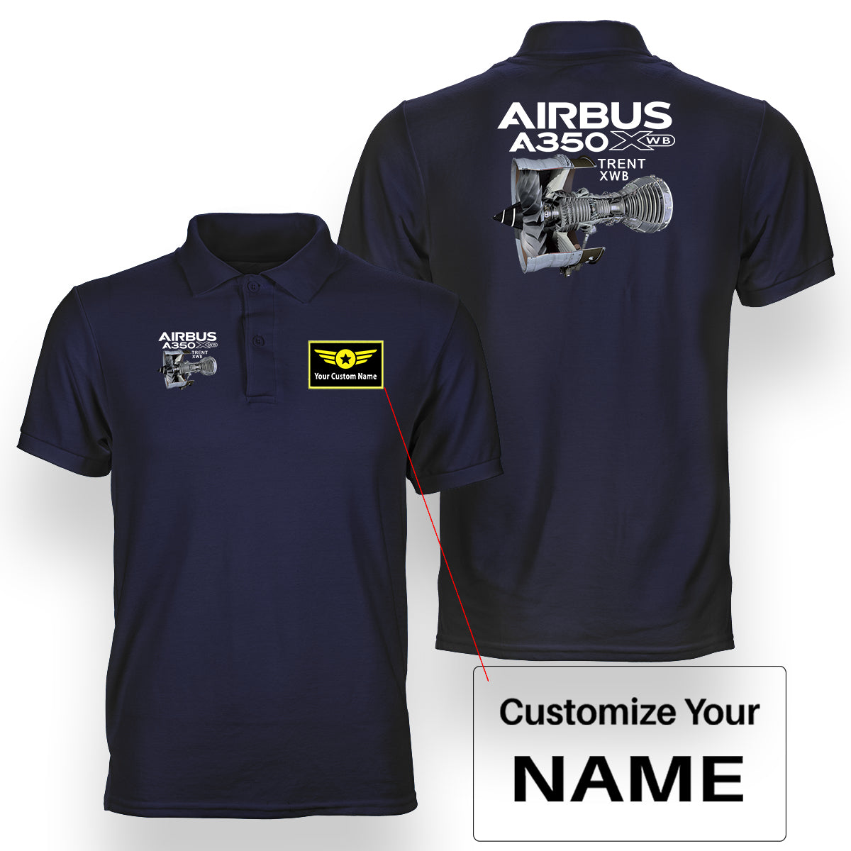 Airbus A350 & Trent Wxb Engine Designed Double Side Polo T-Shirts