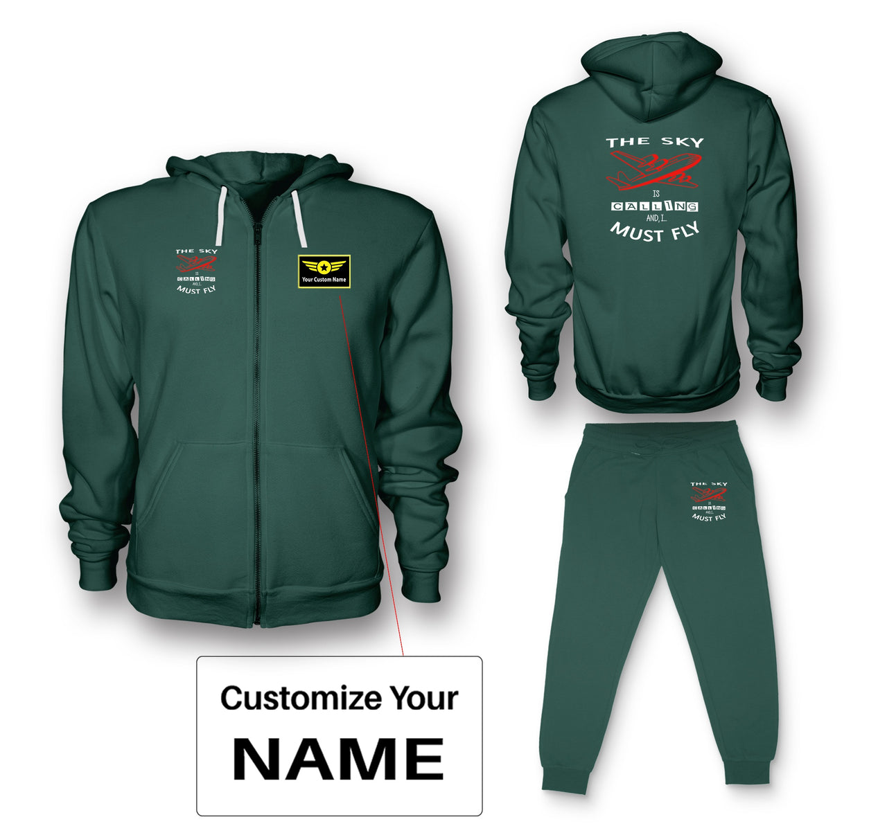 The Sky is Calling and I Must Fly Designed Zipped Hoodies & Sweatpants Set