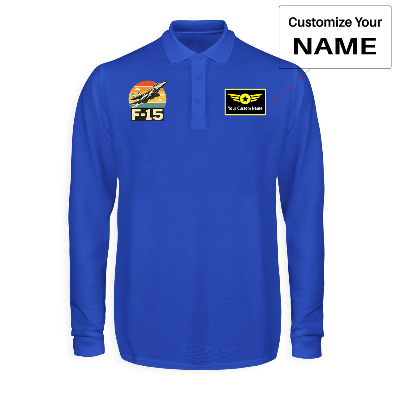 Retro Fighter Jet F15 Designed Long Sleeve Polo T-Shirts