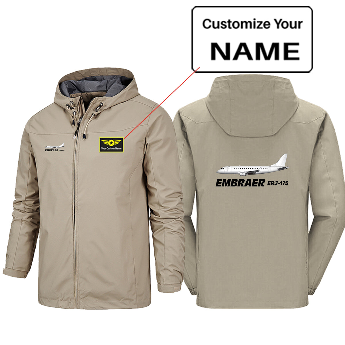 The Embraer ERJ-175 Designed Rain Jackets & Windbreakers