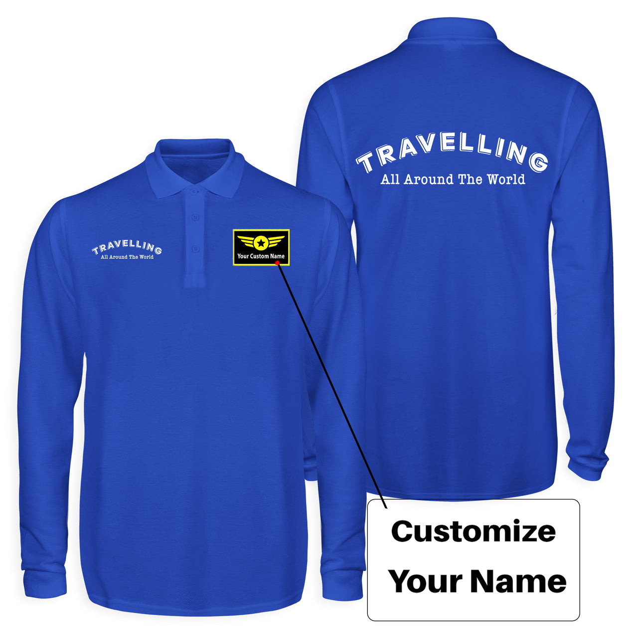 Travelling All Around The World Designed Long Sleeve Polo T-Shirts (Double-Side)