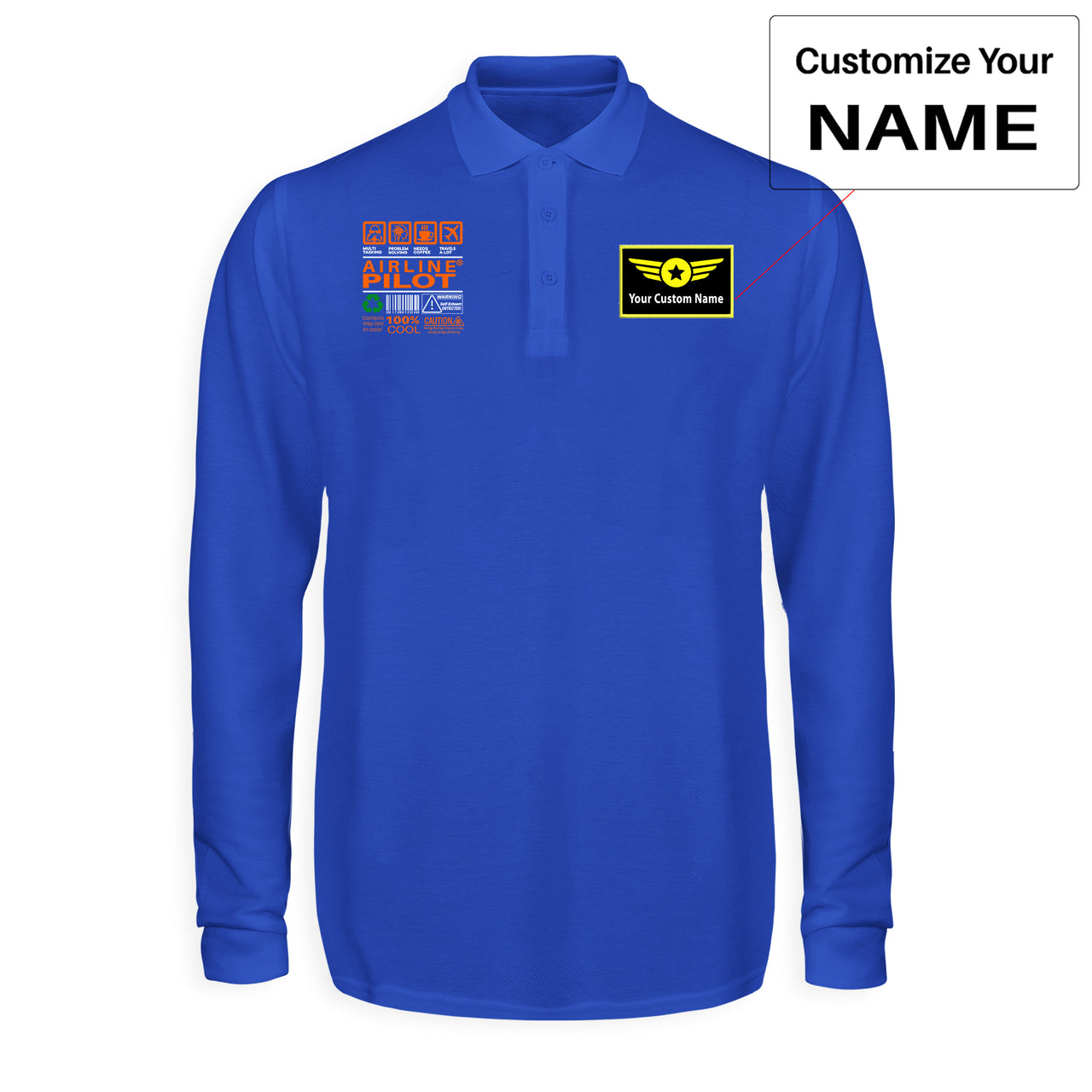 Airline Pilot Label Designed Long Sleeve Polo T-Shirts