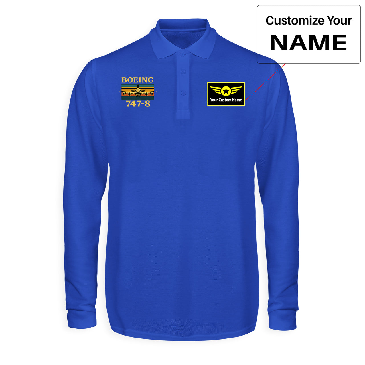 Retro Boeign 747-8 Designed Long Sleeve Polo T-Shirts