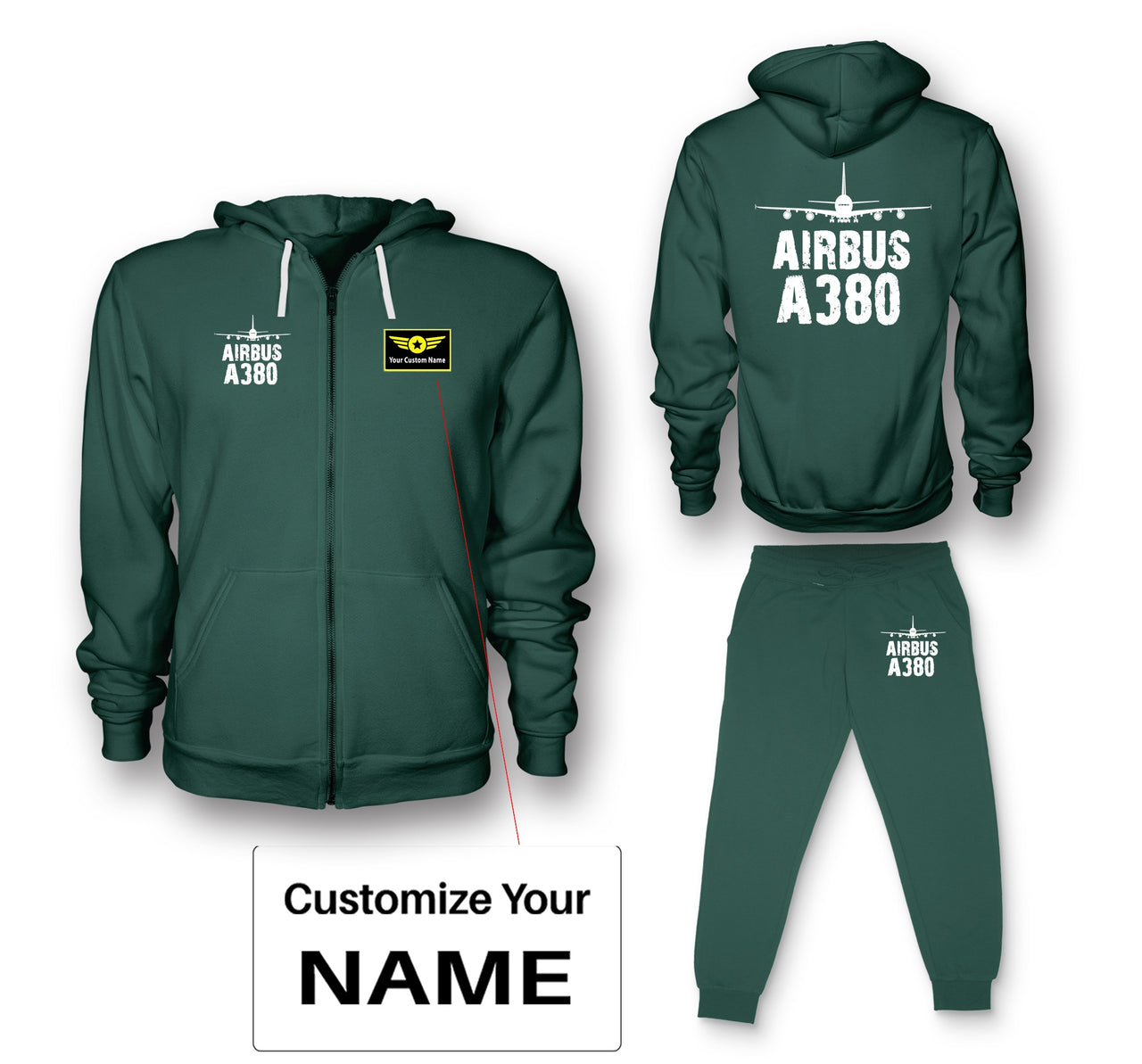 Airbus A380 & Plane Designed Zipped Hoodies & Sweatpants Set