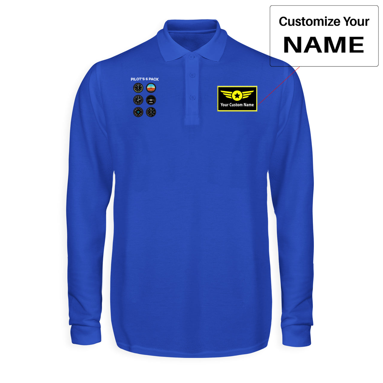 Pilot's 6 Pack Designed Long Sleeve Polo T-Shirts