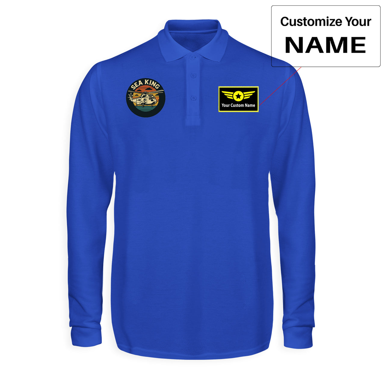 Sea King Helicopter Designed Long Sleeve Polo T-Shirts
