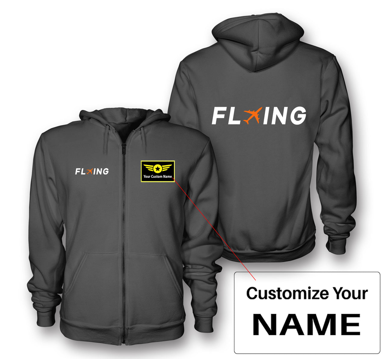 Flying Designed Zipped Hoodies