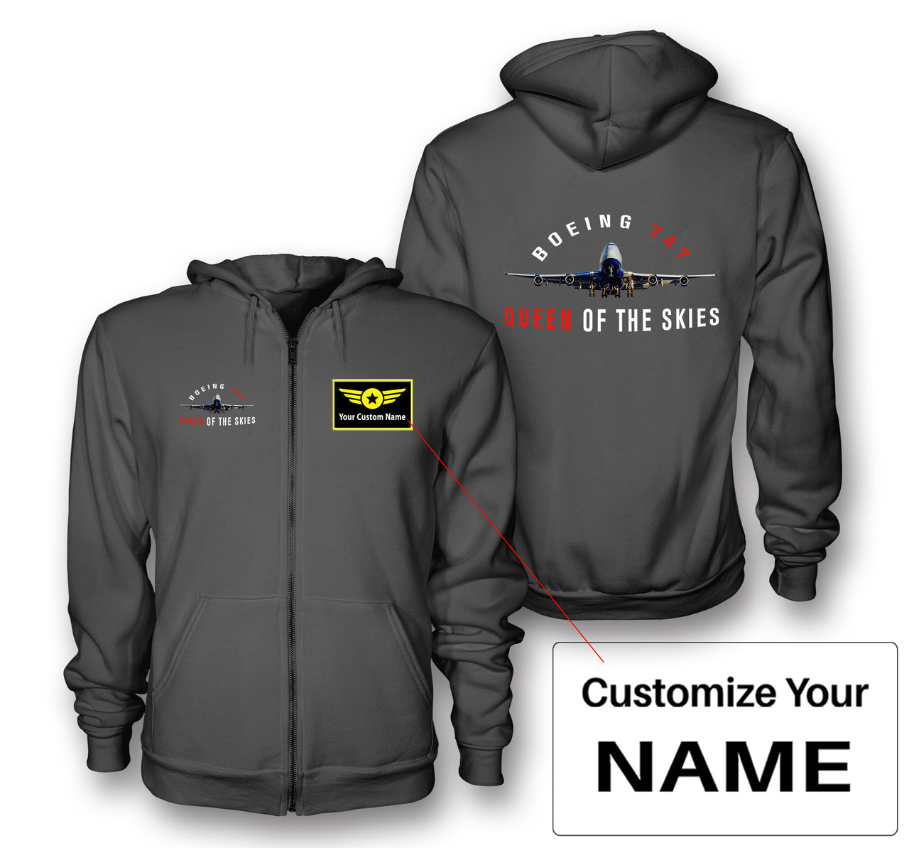 Boeing 747 Queen of the Skies Designed Zipped Hoodies