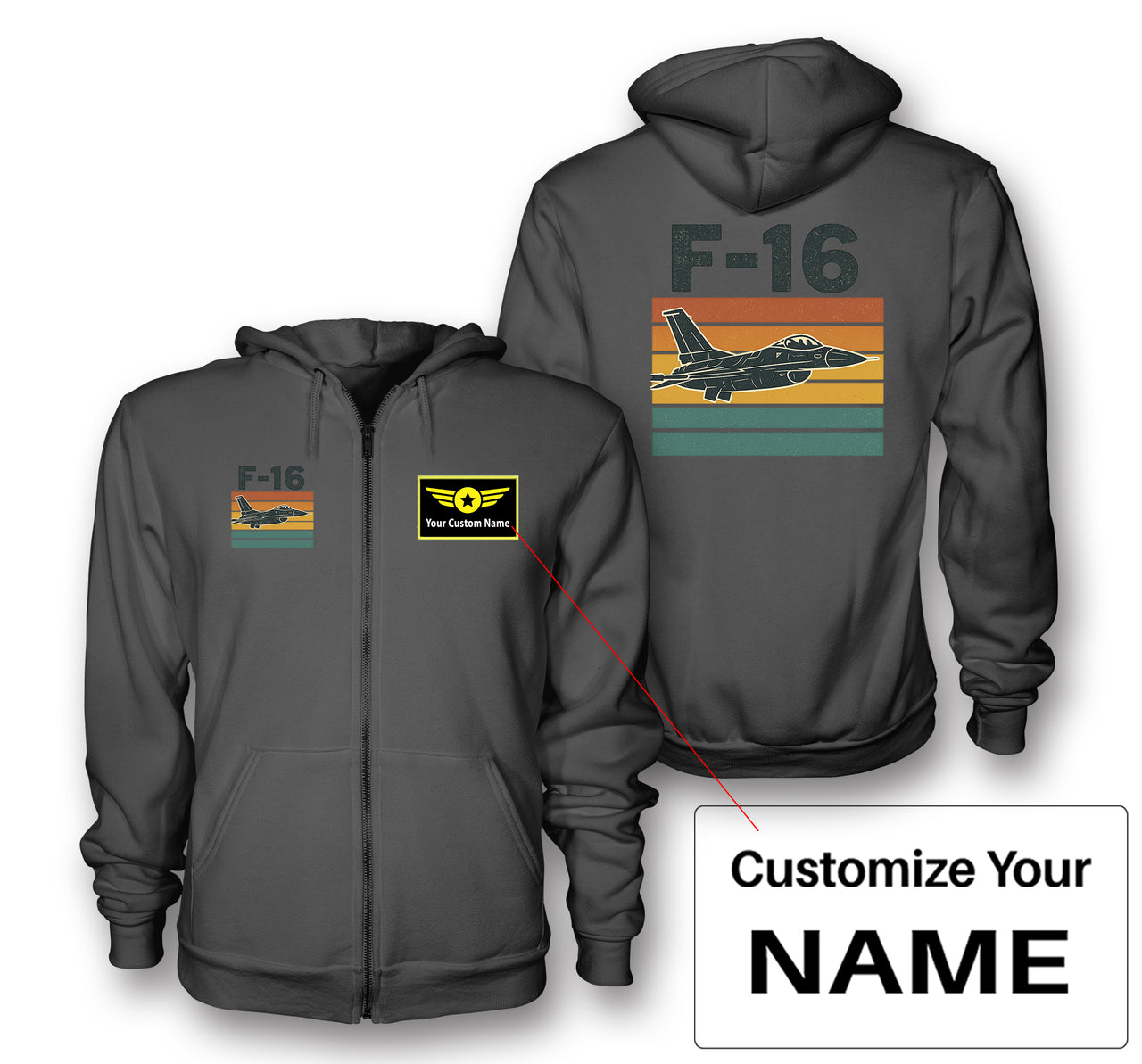 Retro Fighter Jet F16 Designed Zipped Hoodies