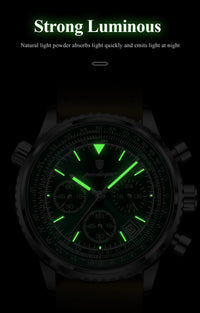 Thumbnail for Luxury Military-Inspired Men's Quartz Watch: Premium Leather Strap, Waterproof Design with Chronograph, Date & Luminous Display
