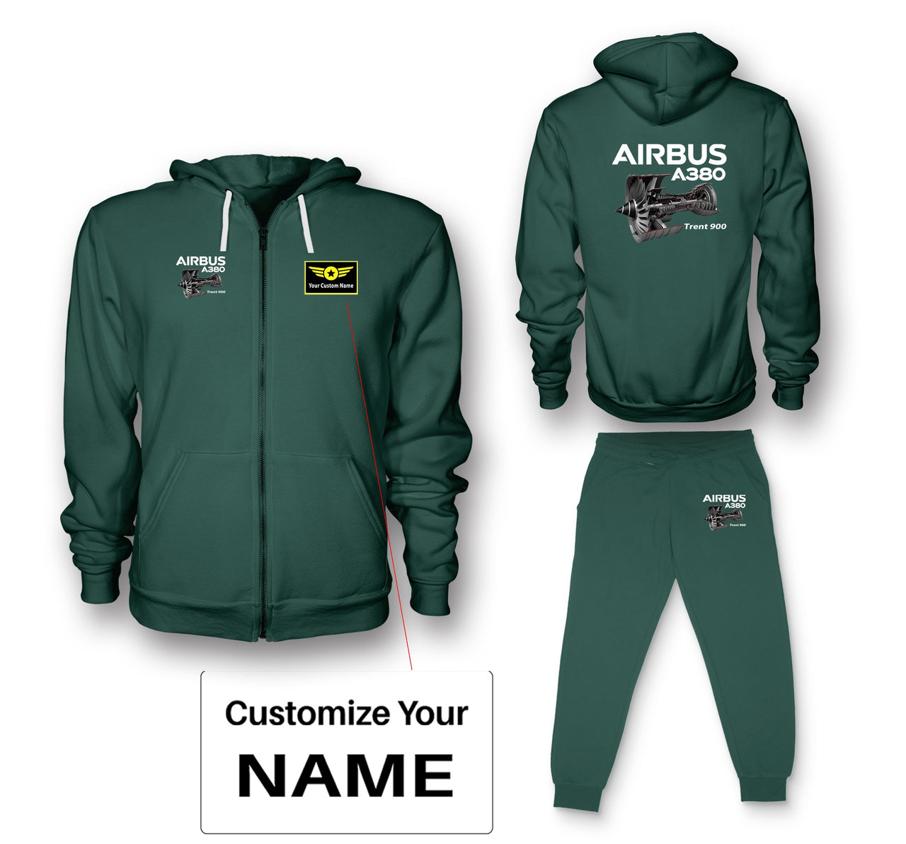 Airbus A380 & Trent 900 Engine Designed Zipped Hoodies & Sweatpants Set