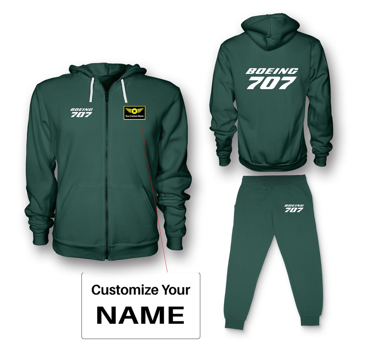 Boeing 707 & Text Designed Zipped Hoodies & Sweatpants Set
