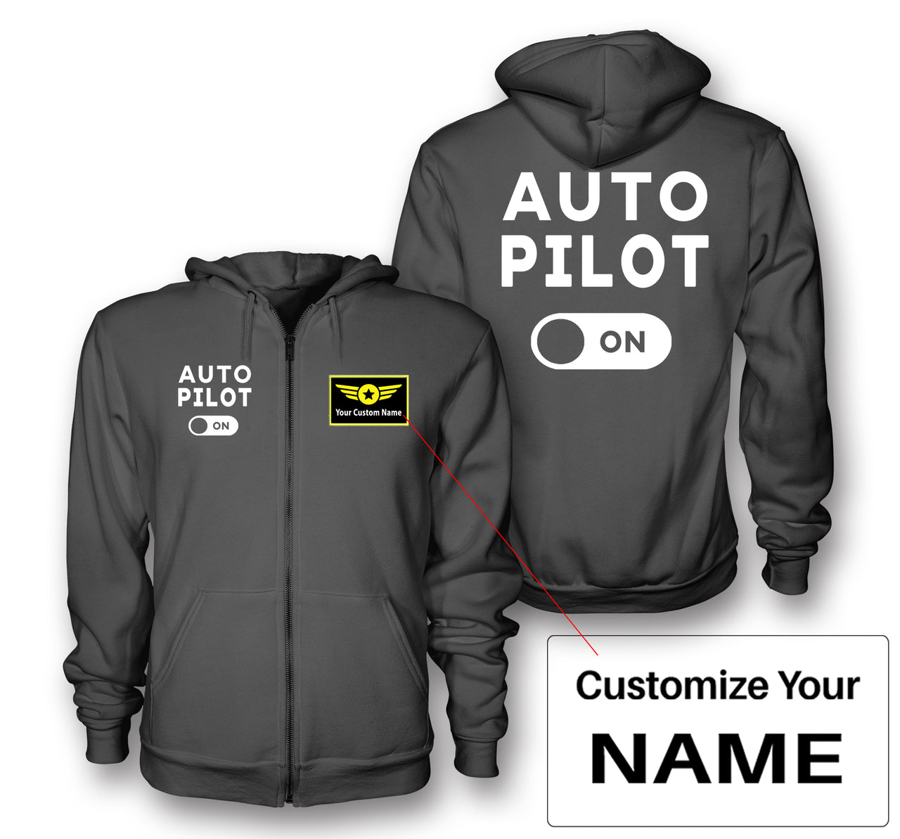 Auto Pilot ON Designed Zipped Hoodies