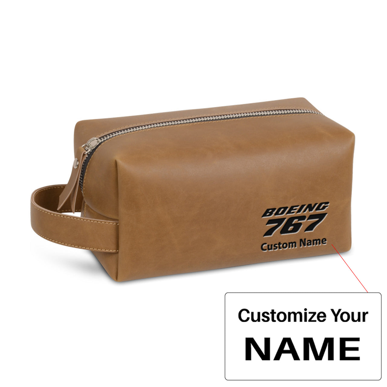 Boeing 767 & Text Designed Leather Clutch Toiletry Bag